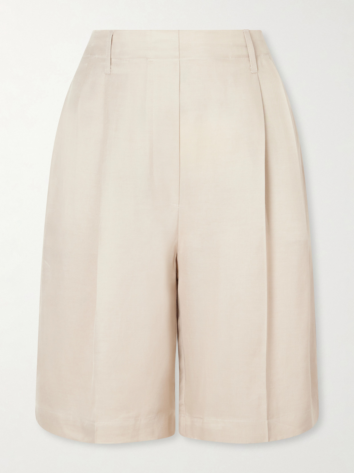 Leset Kim Pleated Woven Shorts In Neutral