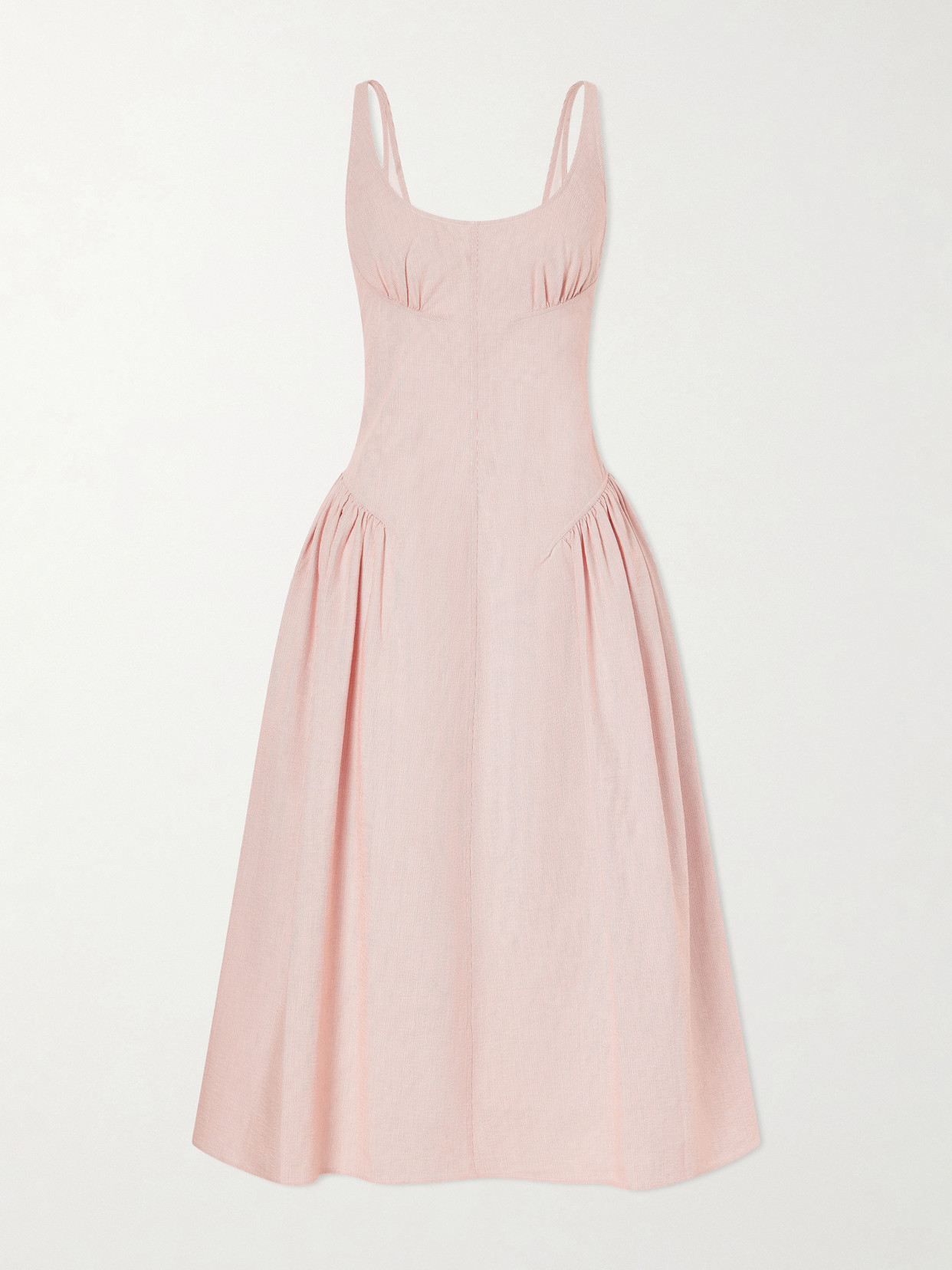 Proenza Schouler White Label - Solira Gathered Striped Cotton-blend Seersucker Midi Dress - Pastel pink