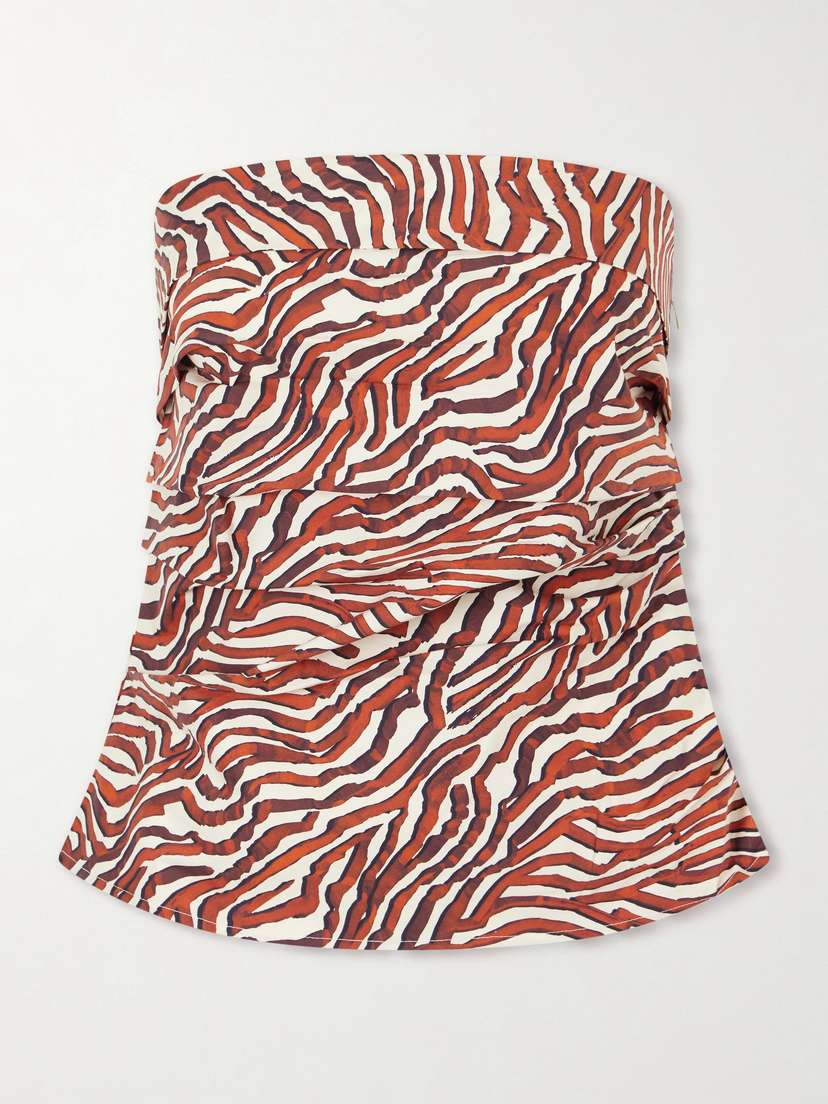 Proenza Schouler White Label Maisy Strapless Printed Cotton-blend Poplin Top
