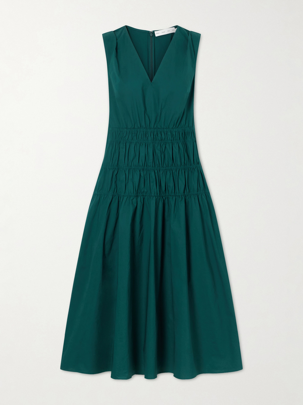 Proenza Schouler White Label - Loren Shirred Cotton-blend Poplin Midi Dress - Green