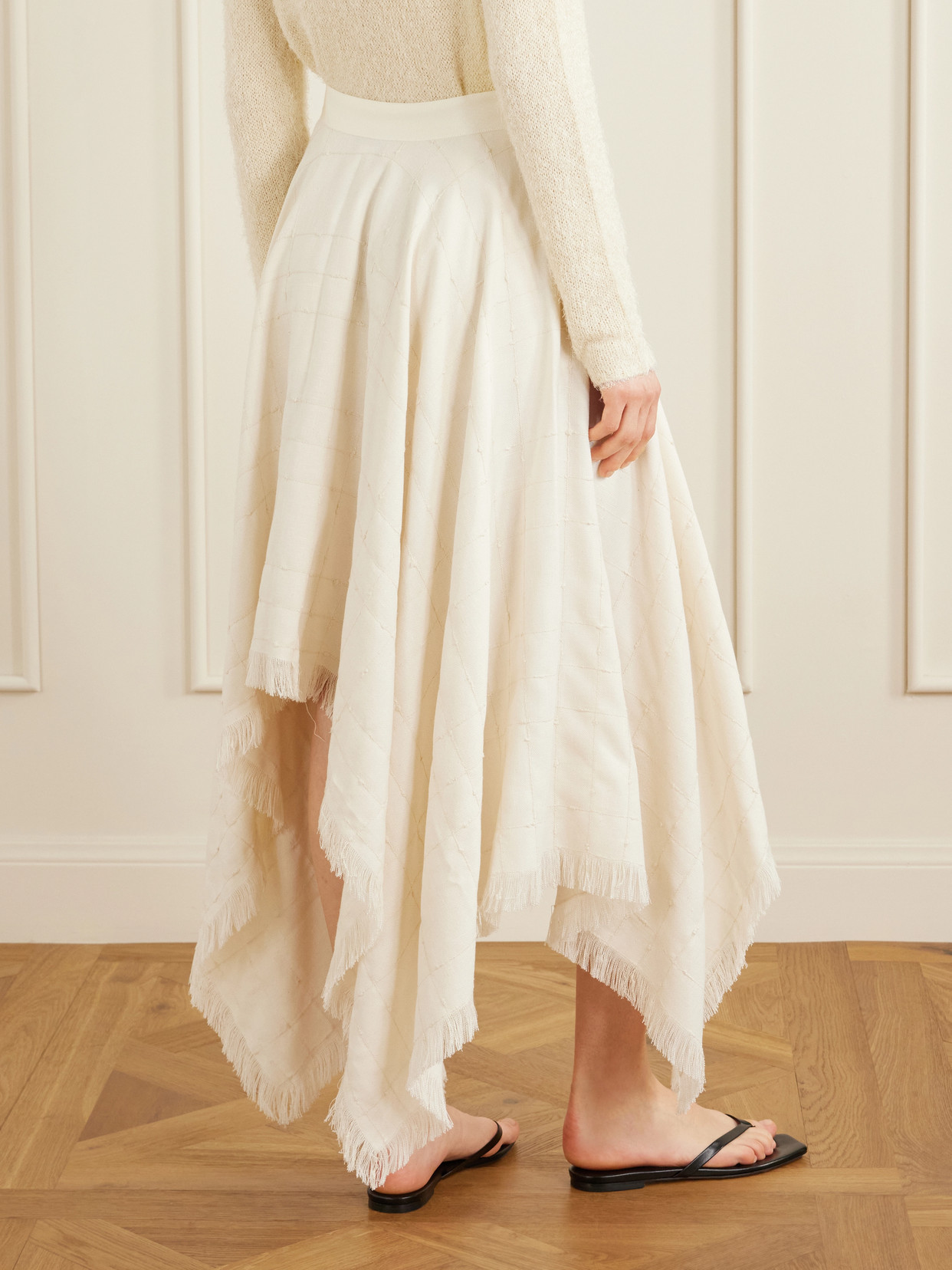 Frayed Asymmetric Tweed Midi