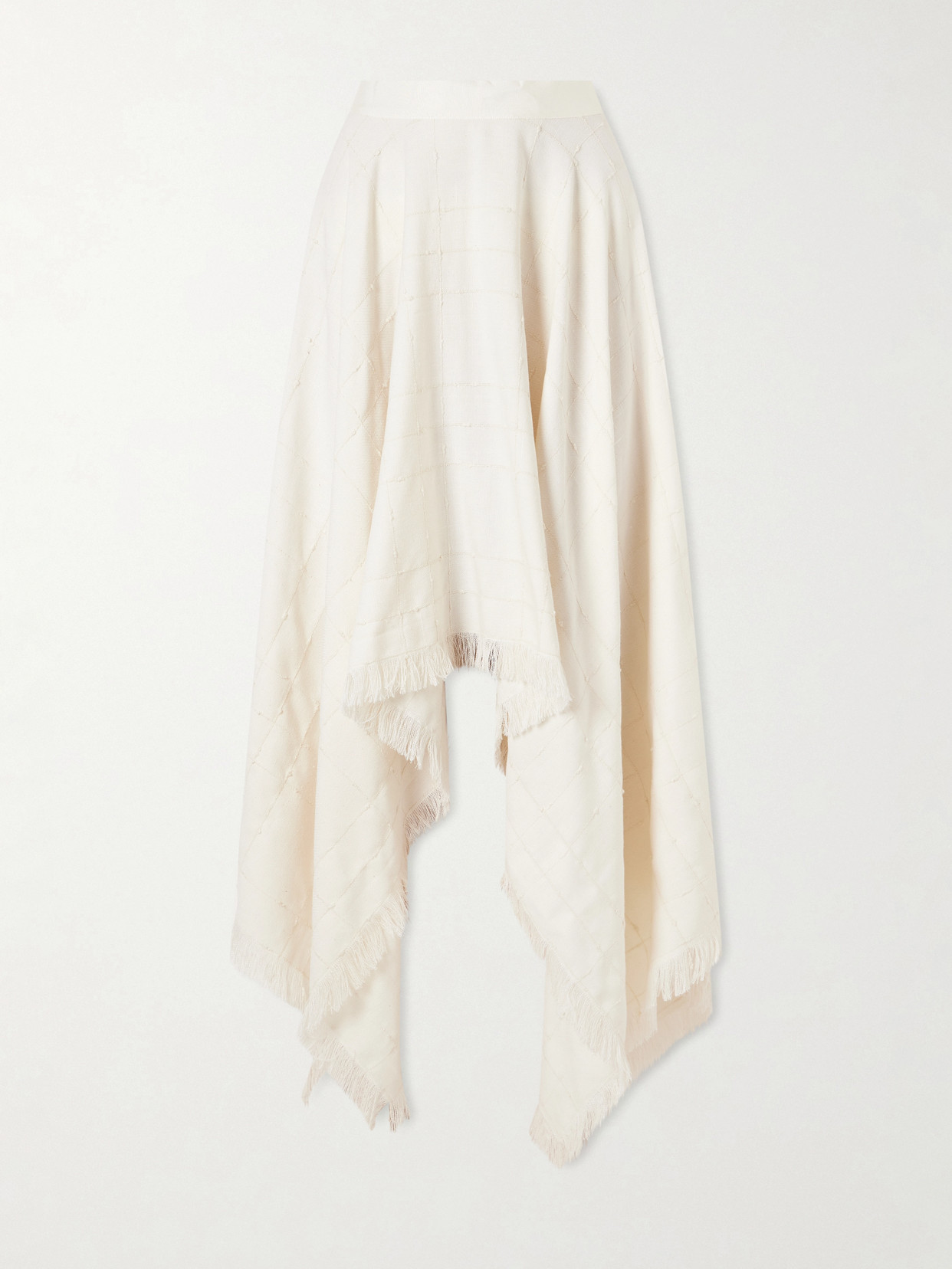 Kallmeyer Frayed Asymmetric Tweed Midi Skirt In Neutral