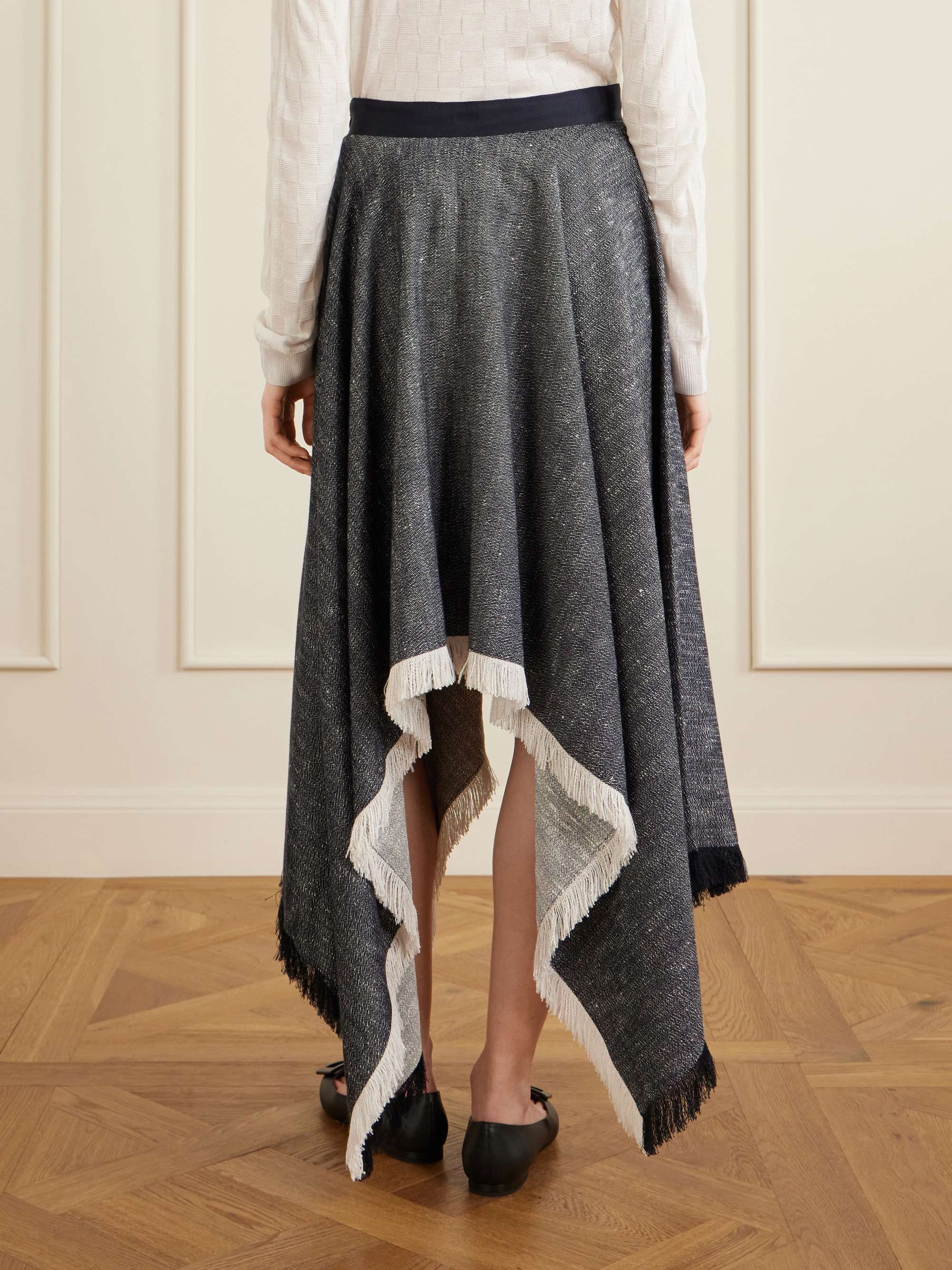 KALLMEYER Frayed asymmetric tweed midi skirt | NET-A-PORTER