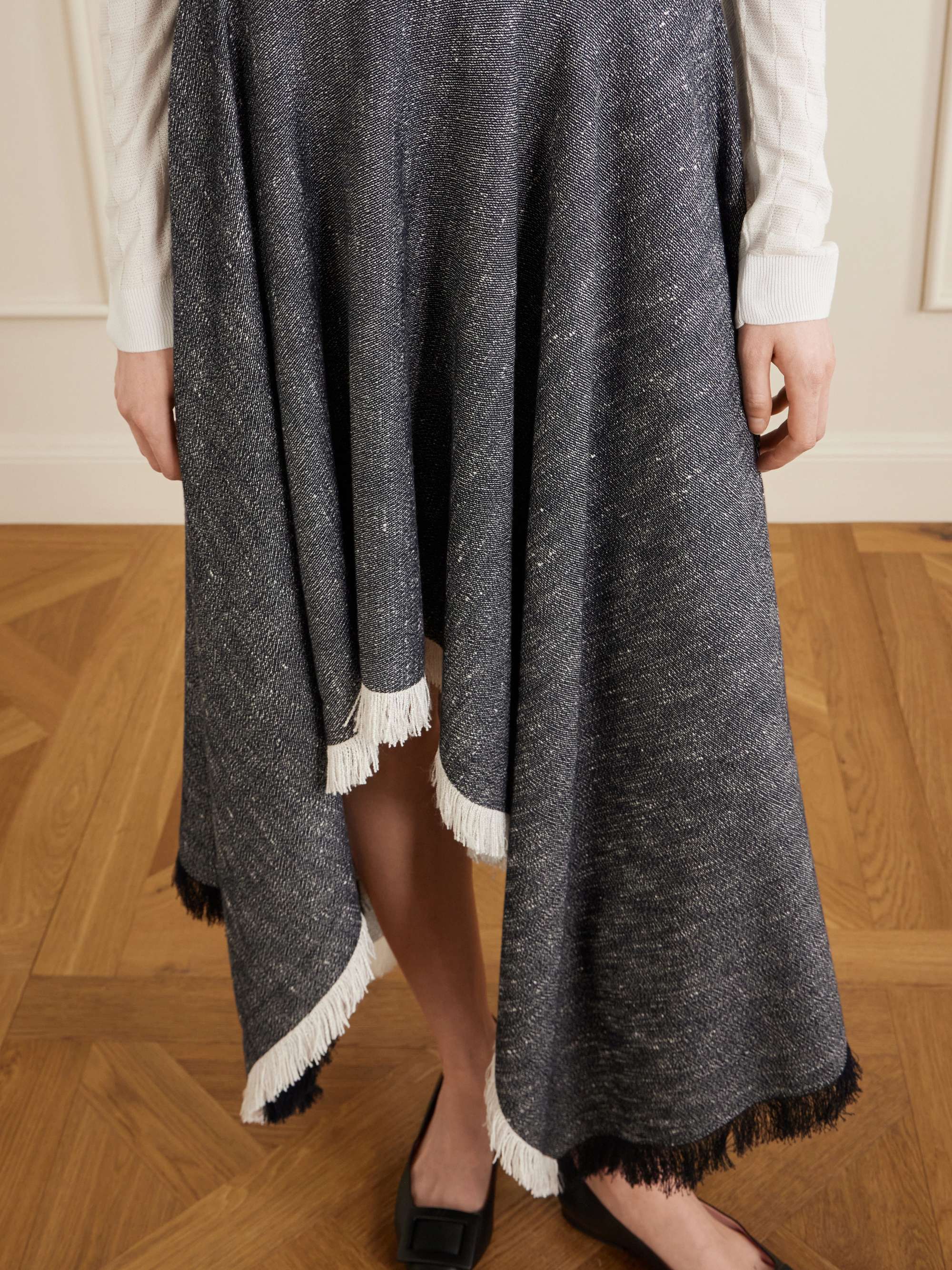 KALLMEYER Frayed asymmetric tweed midi skirt | NET-A-PORTER
