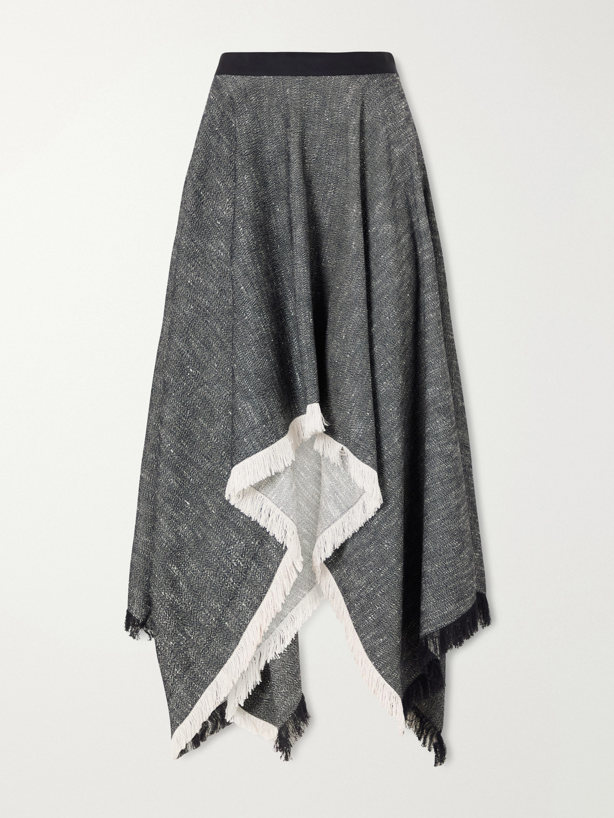 Kallmeyer Frayed Asymmetric Tweed Midi Skirt In Gray