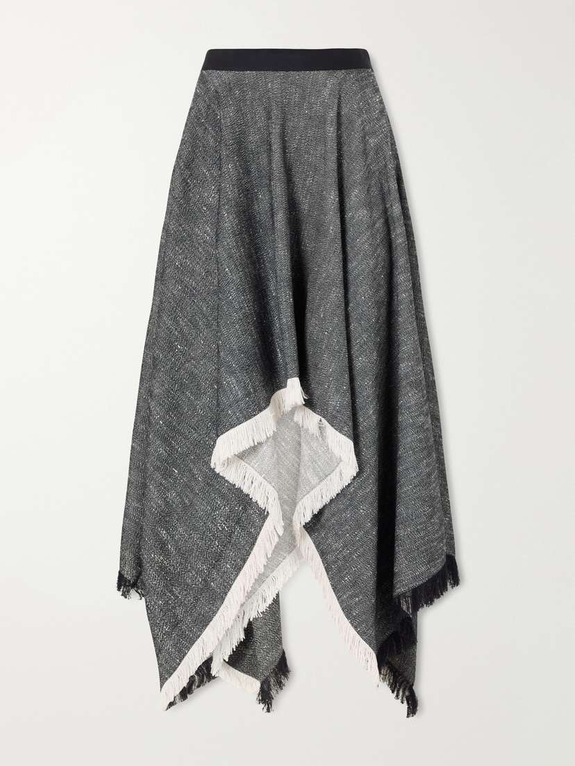 Kallmeyer Frayed Asymmetric Tweed Midi Skirt