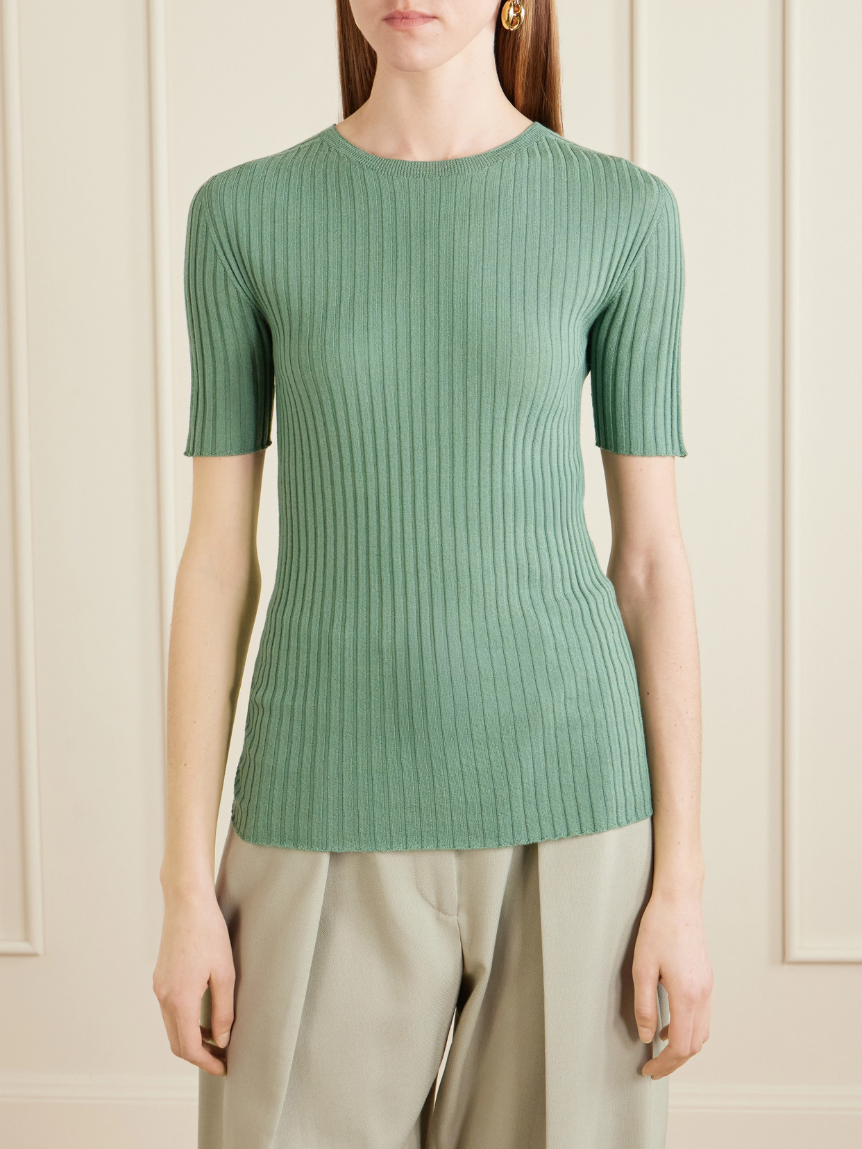 Ribbed-Knit Merino T-Shirt