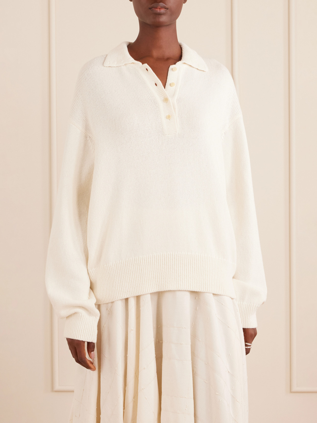 Chessy Cotton And Wool-Blend Polo Sweater