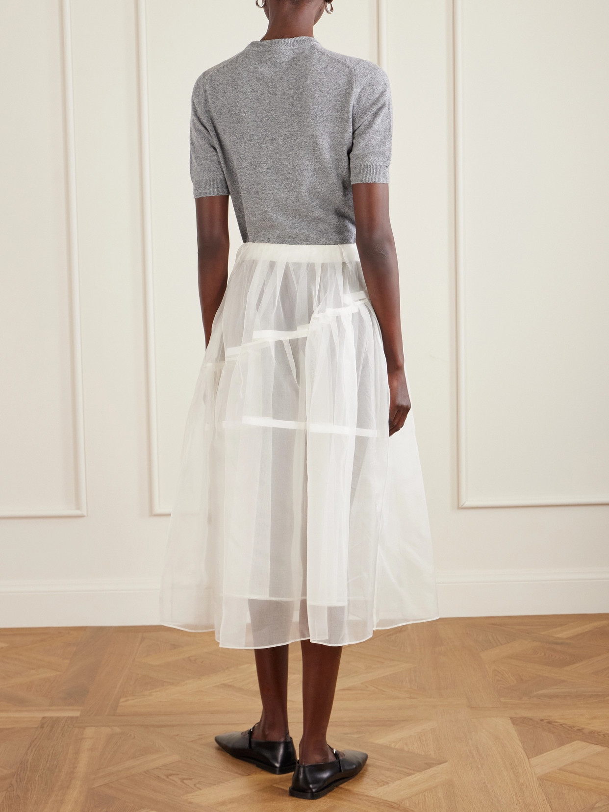 Layered Pleated Silk-Organza Midi