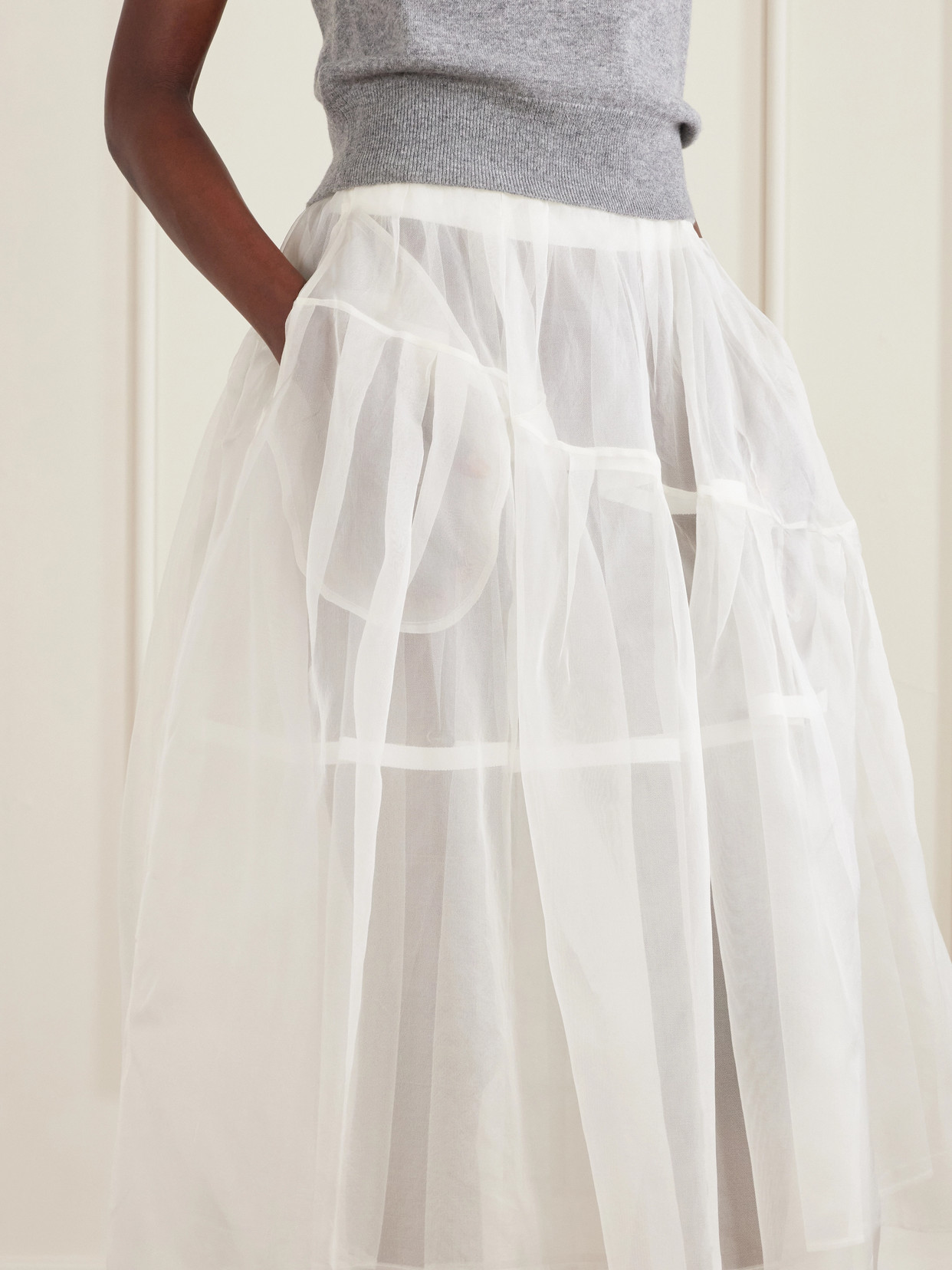 Layered Pleated Silk-Organza Midi