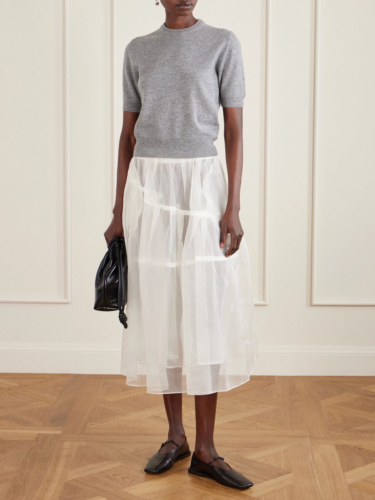 Layered Pleated Silk-Organza Midi