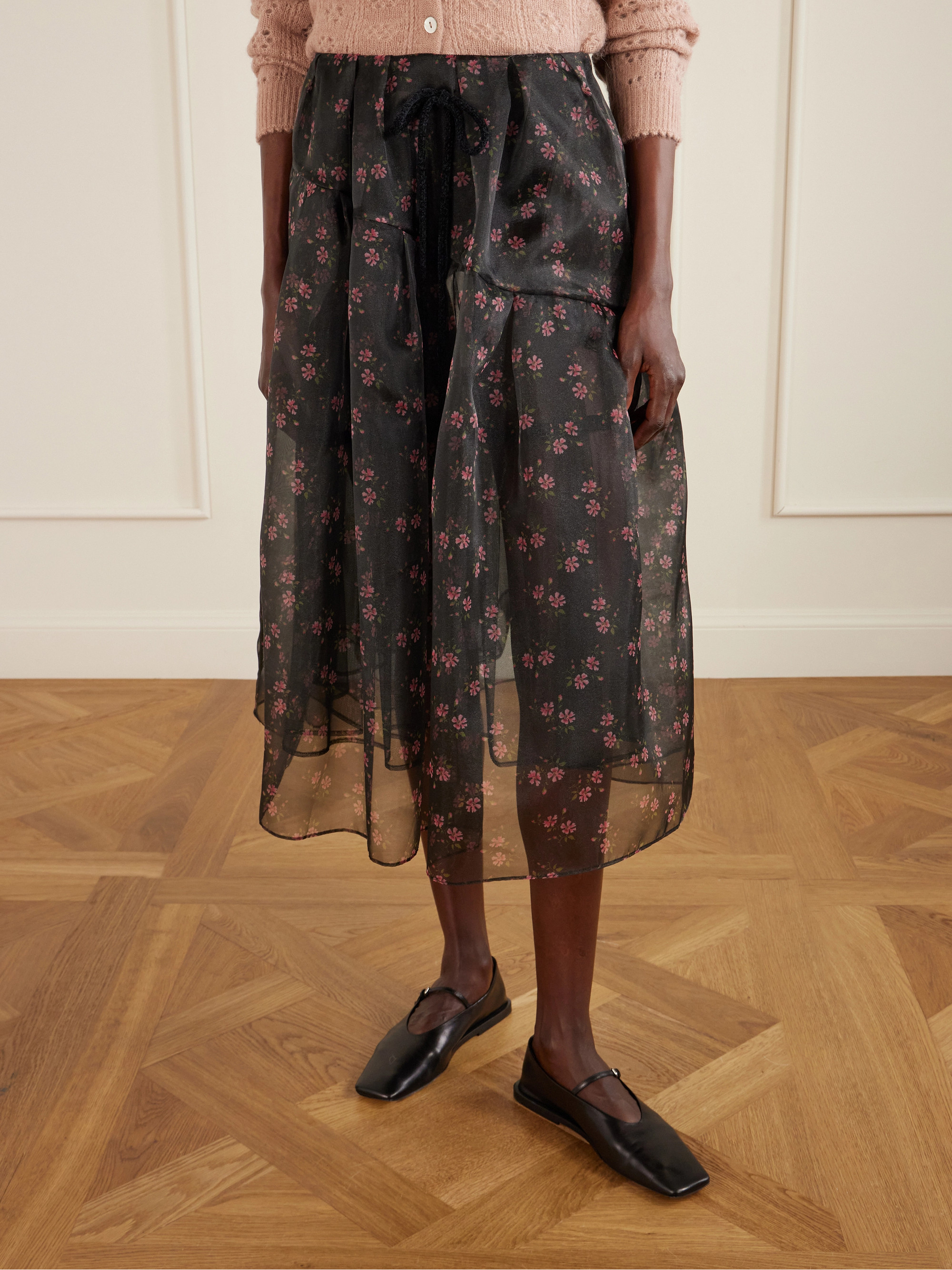 Simone Rocha - Tiered floral-print organza midi skirt | Plush