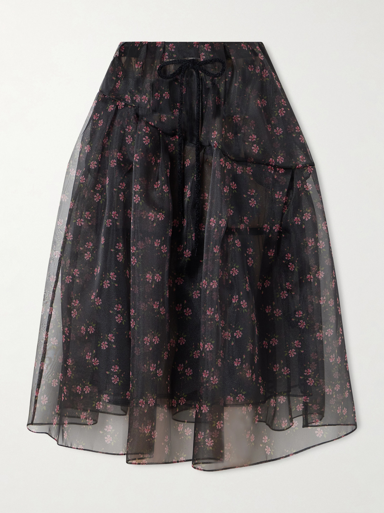 Simone Rocha Tiered Floral-print Organza Midi Skirt In Black