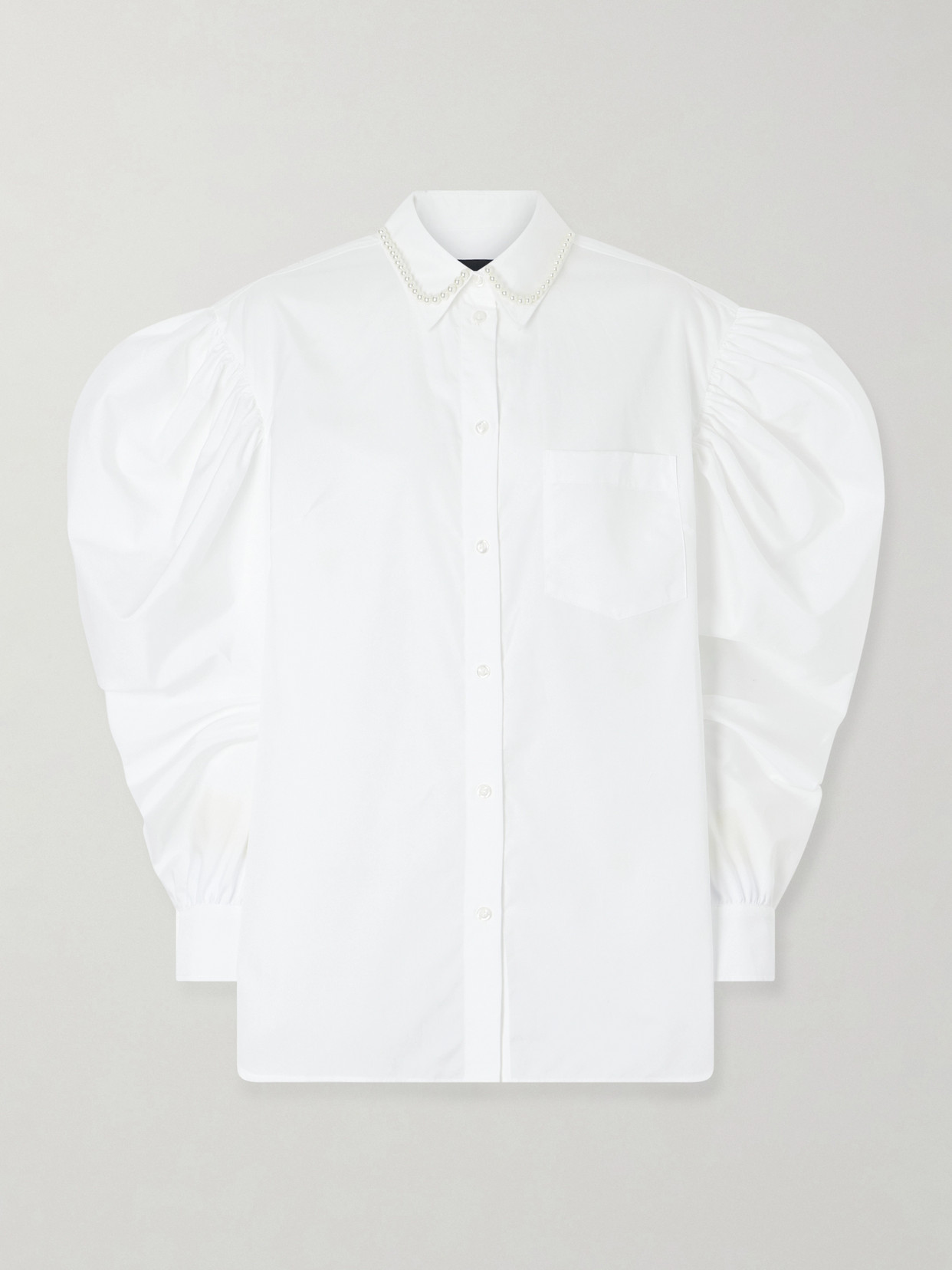 Simone Rocha Draped Sleeve Long-sleeved Top With Embroidered Pearl Collar In Red