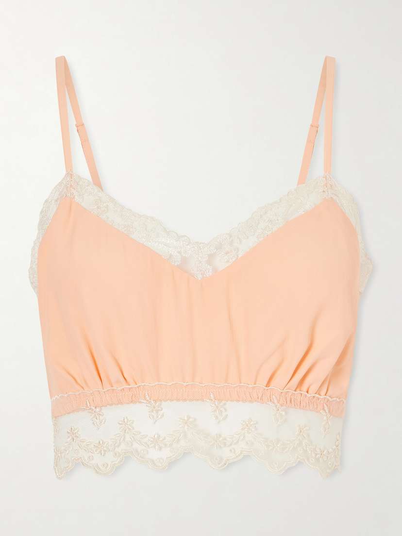 Simone Rocha Lace-trimmed Crepe De Chine Bralette