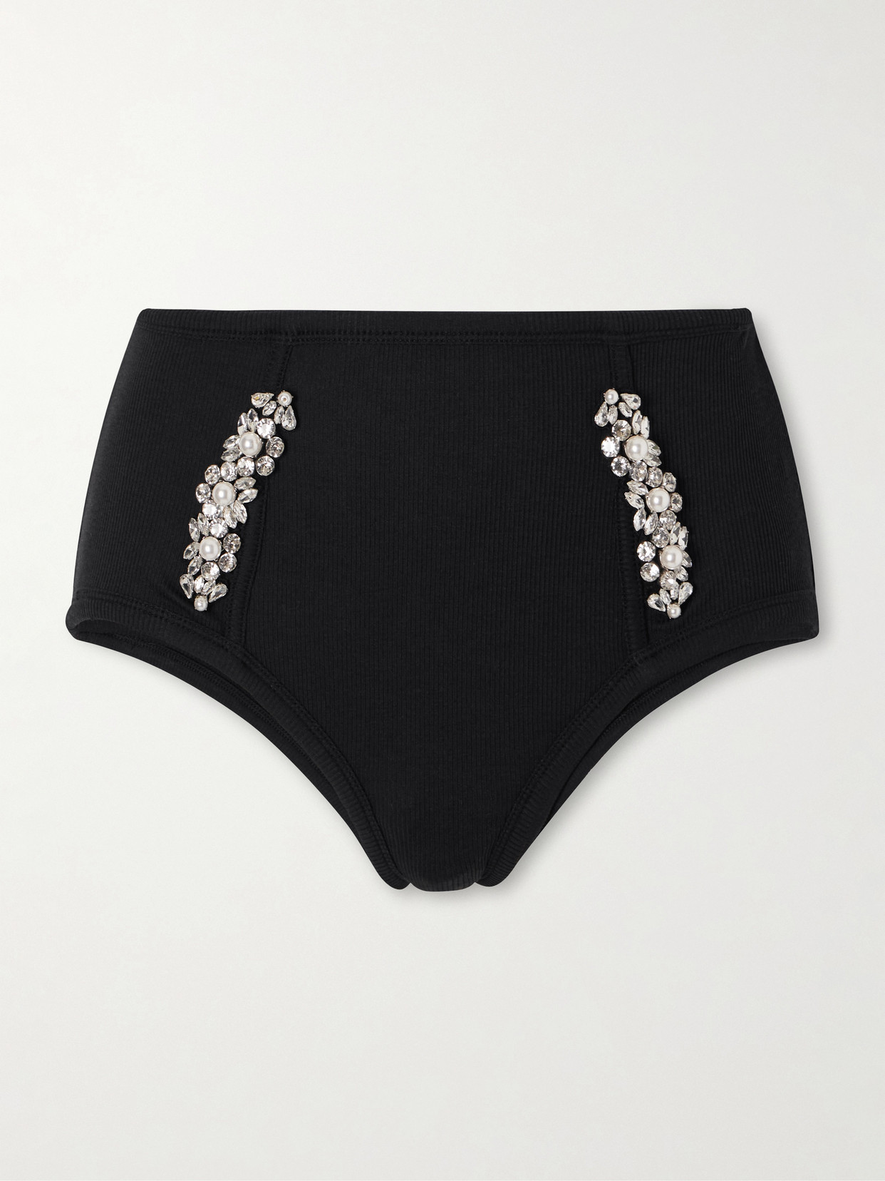 Simone Rocha Embellished Ribbed Shorts In Black