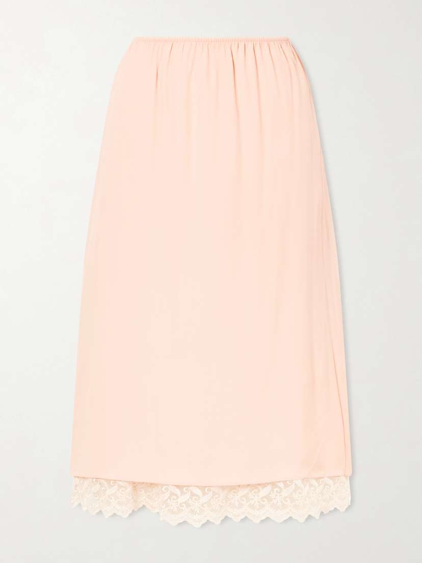 Simone Rocha Layered Lace-trimmed Crepe De Chine Midi Skirt