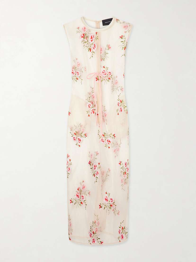 Simone Rocha Bow-embellished Embroidered Organza Midi Dress