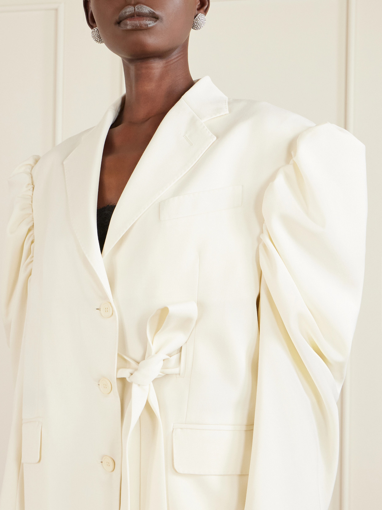 Simone Rocha Open-back Woven Blazer In White
