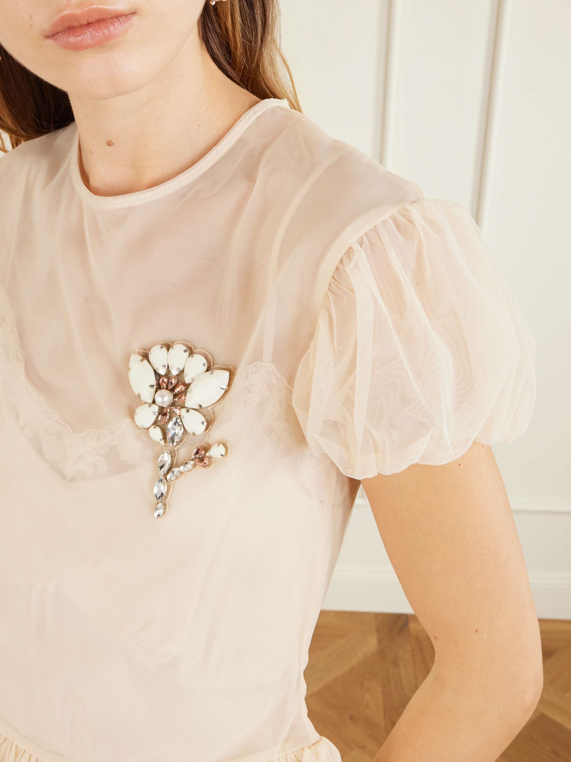 simone Rocha  チュールトップス SIMONE ROCHA Embellished organza peplum blouse | NET-A-PORTER