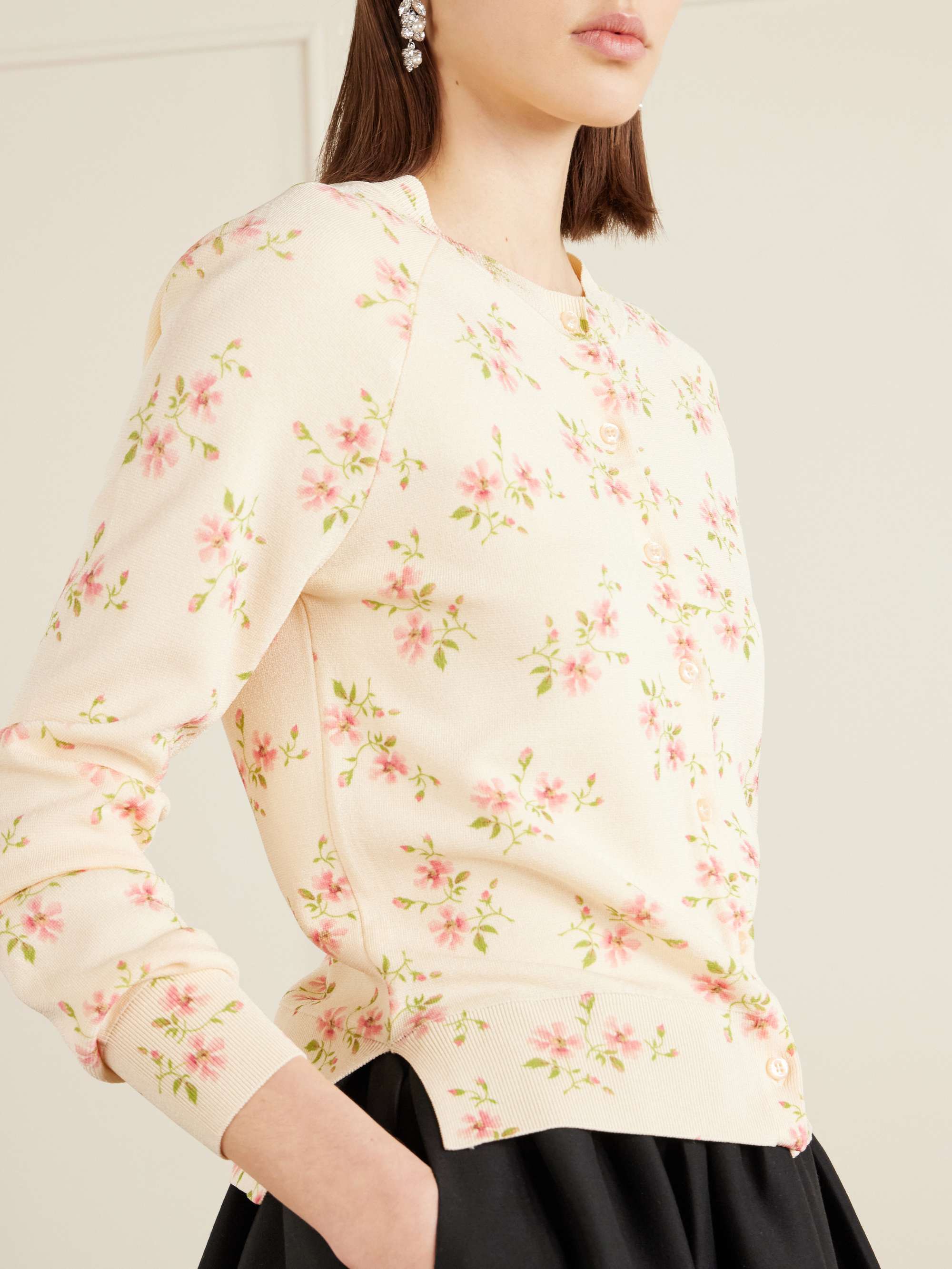 SIMONE ROCHA Floral-print knitted cardigan | NET-A-PORTER