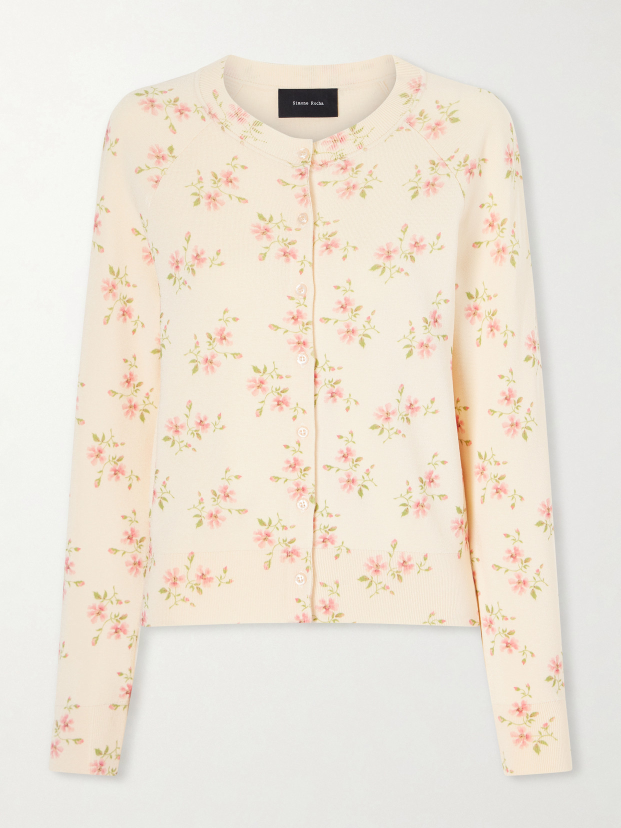 Simone Rocha Floral-print Knitted Cardigan In Yellow
