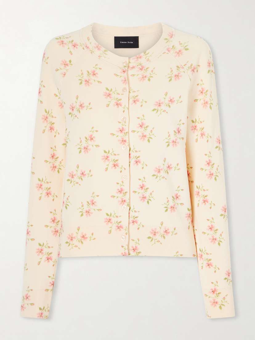 Simone Rocha Floral-print Knitted Cardigan