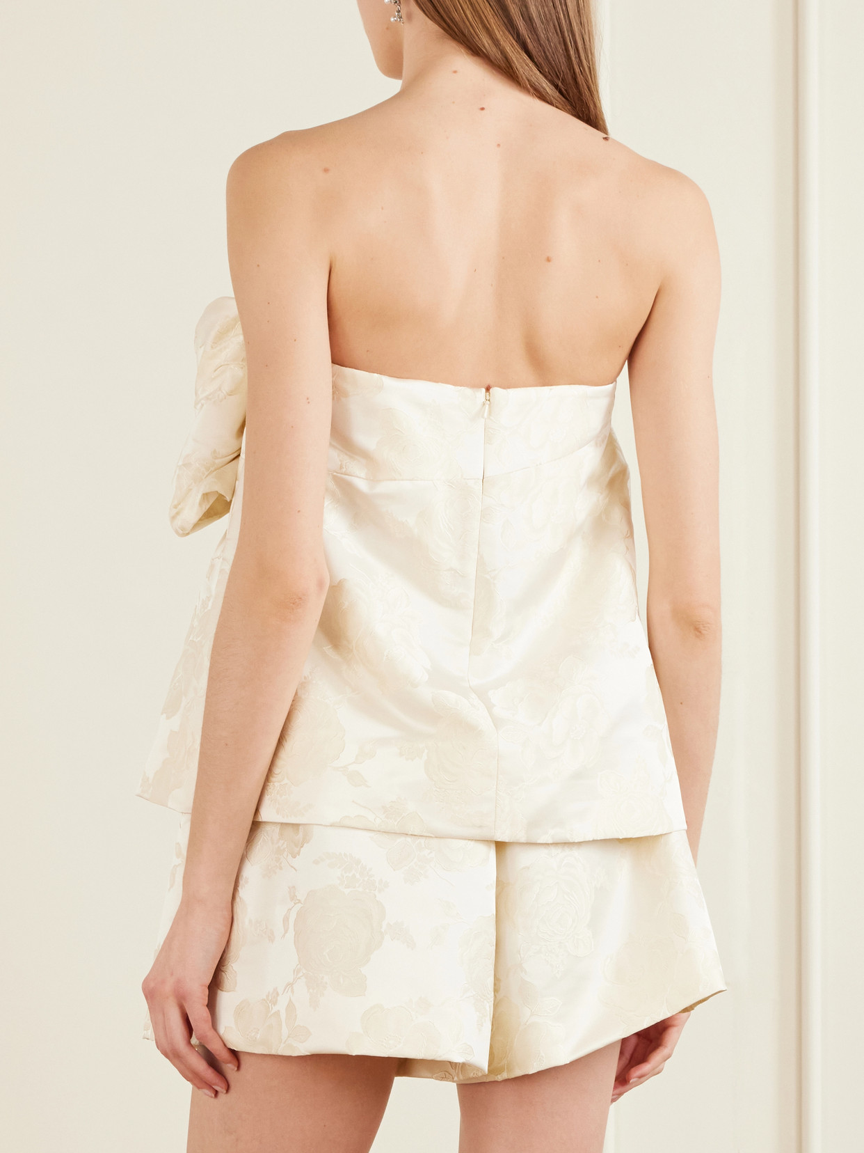 Gathered Flower Sash Satin Brocade Top