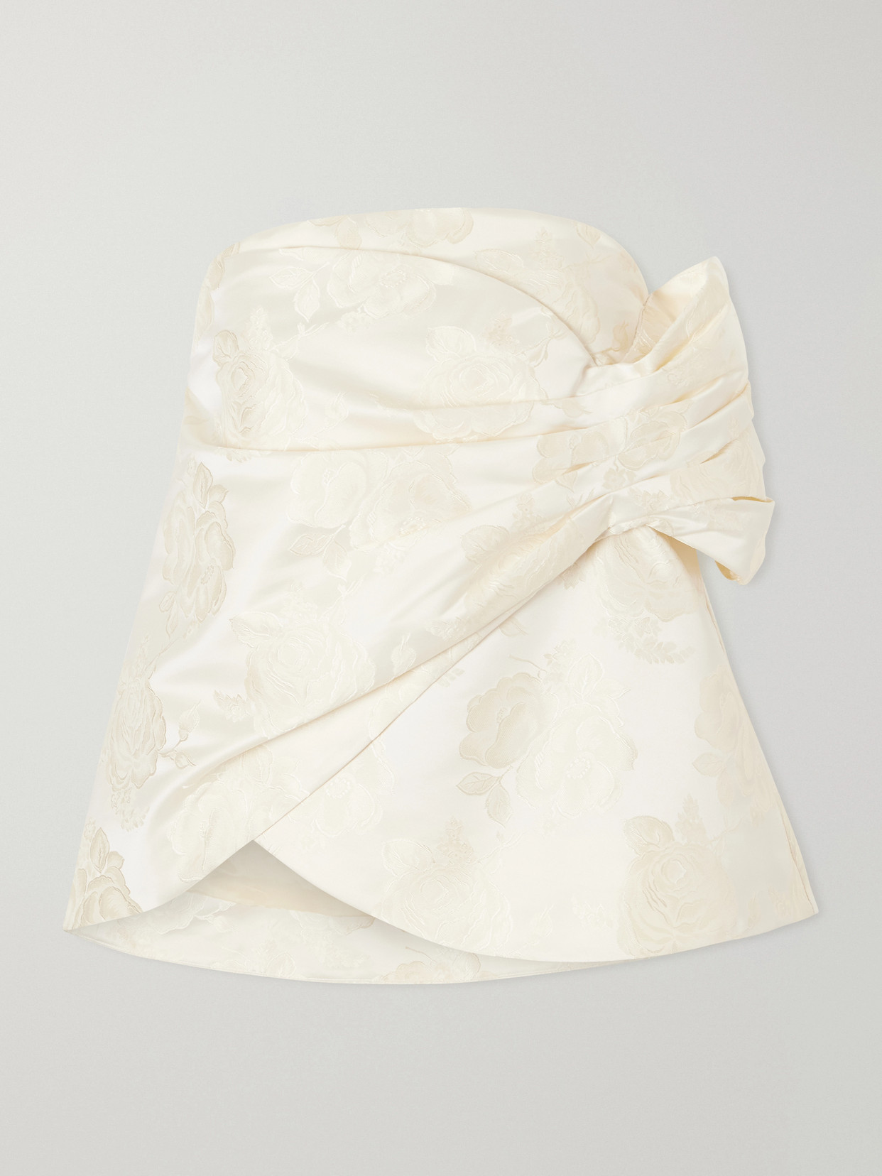 Simone Rocha Gathered Flower Sash Satin Brocade Top In White