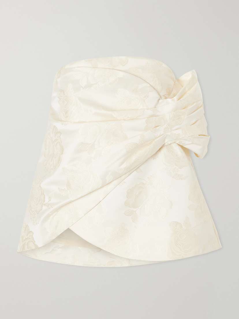 Simone Rocha Gathered Flower Sash Satin Brocade Top
