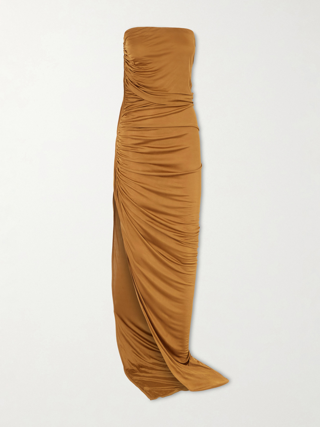 Rick Owens Edfu Strapless Gathered Stretch-jersey Gown In Brown