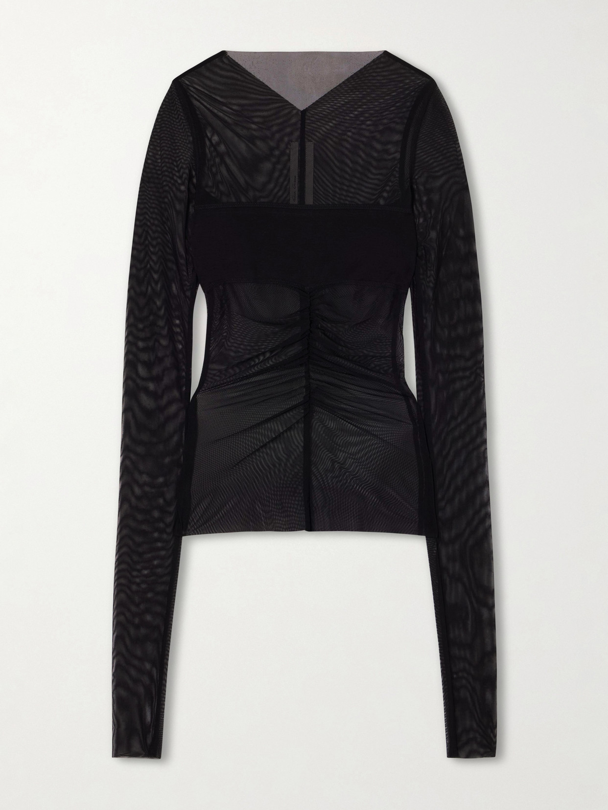 Rick Owens Ruched Stretch-mesh T-shirt In Black