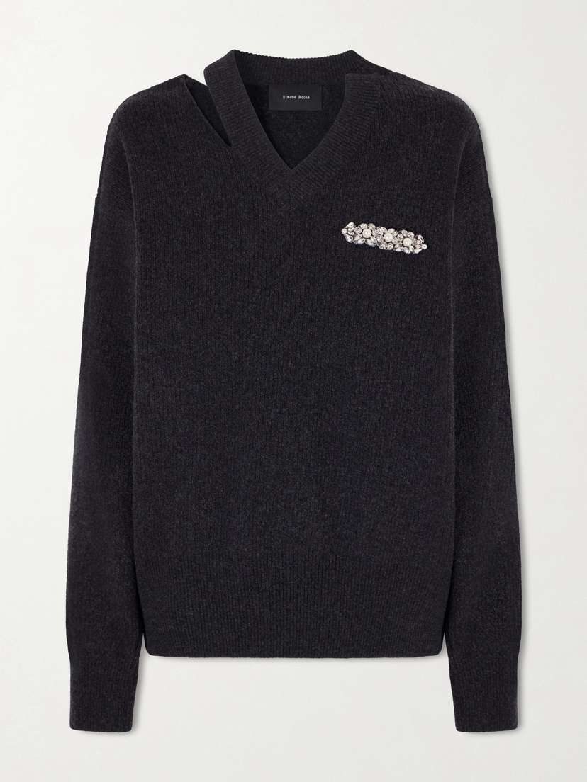 Simone Rocha Cut-out Crystal And Faux-pearl Embellished Wool-blend Sweater
