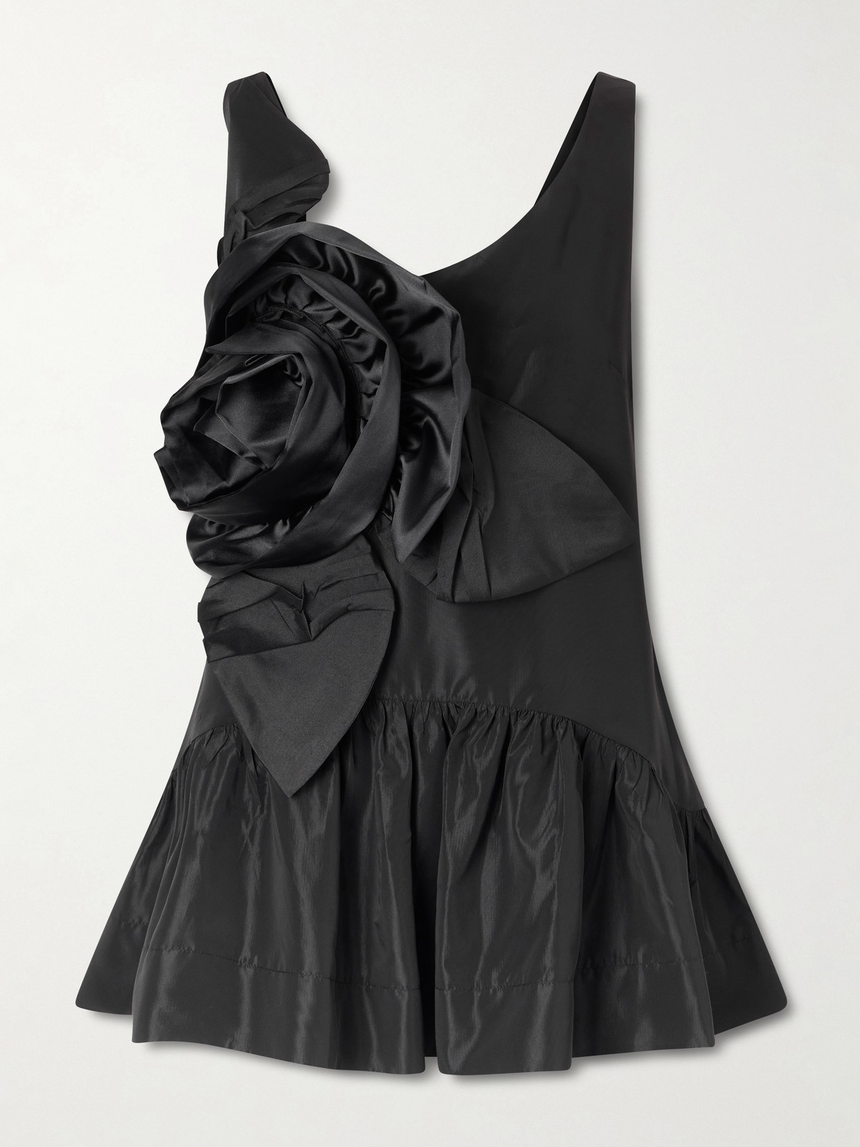 Appliquéd Ruffled Taffeta Top - Black