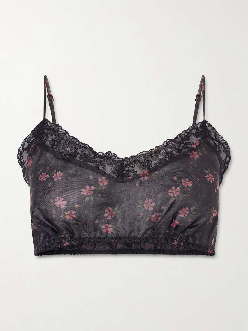 Simone Rocha Cropped Lace-trimmed Floral-print Organza Top