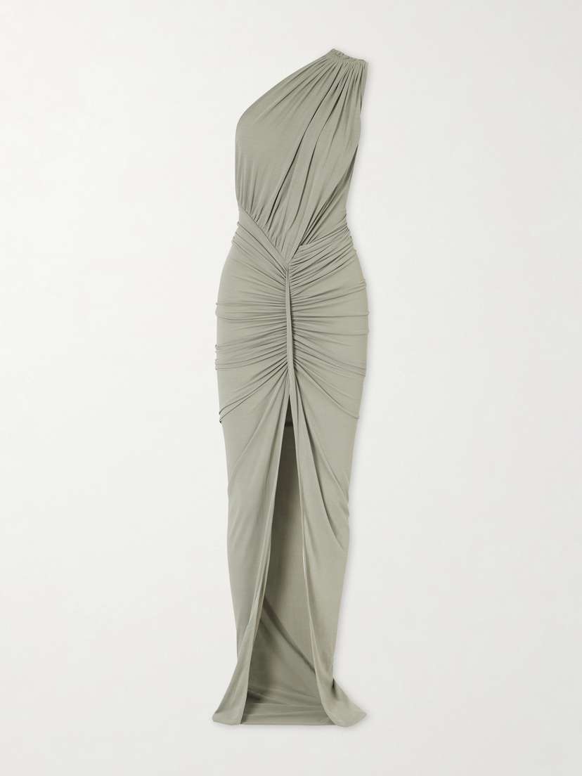 Rick Owens Avra One-shoulder Gathered Stretch-jersey Gown