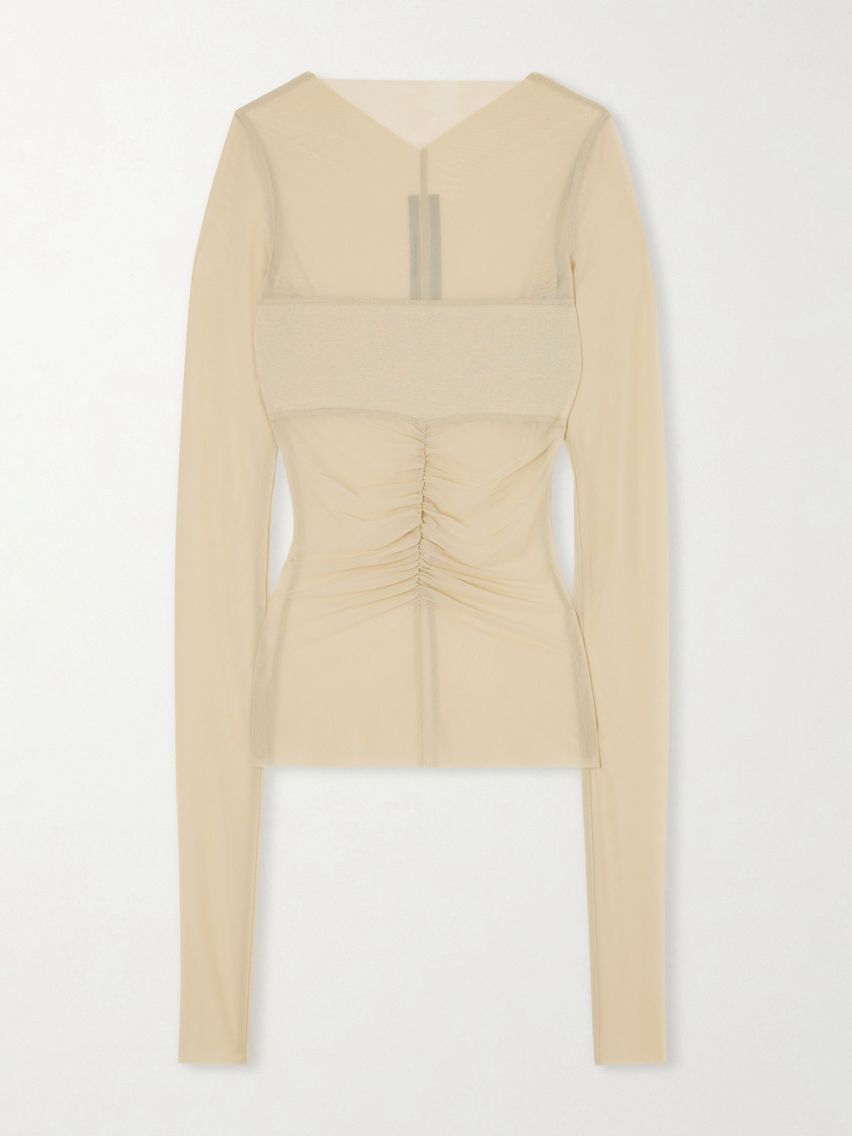 Rick Owens Ruched Stretch-mesh T-shirt In Neutral