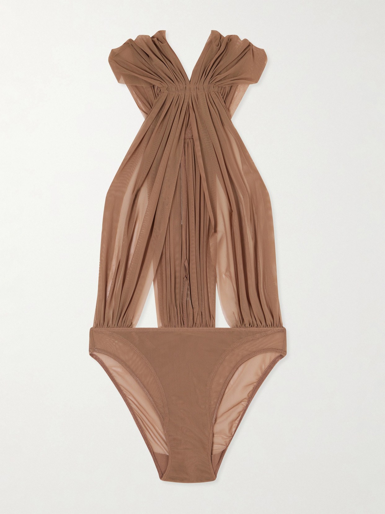 Rick Owens Miami Gathered Cotton-jersey Bodysuit In Brown