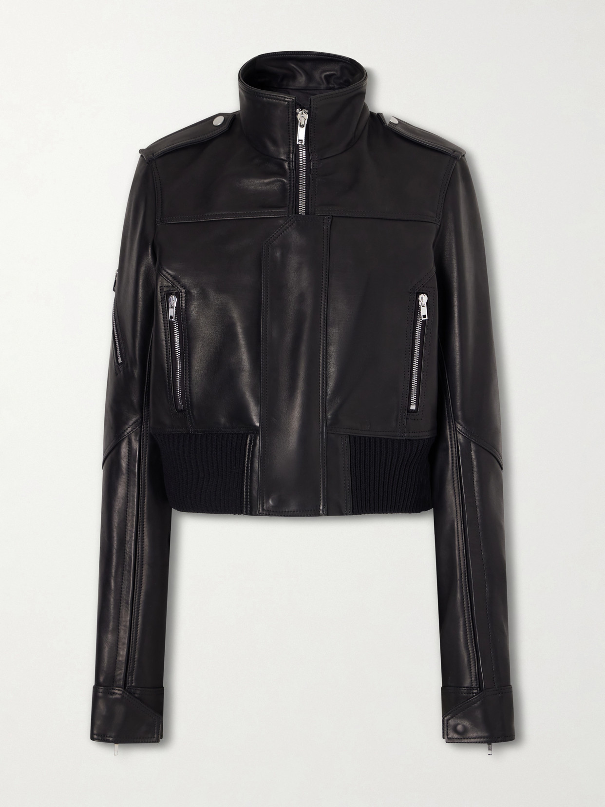 Rick Owens Cropped Leather Biker Jacket In Black