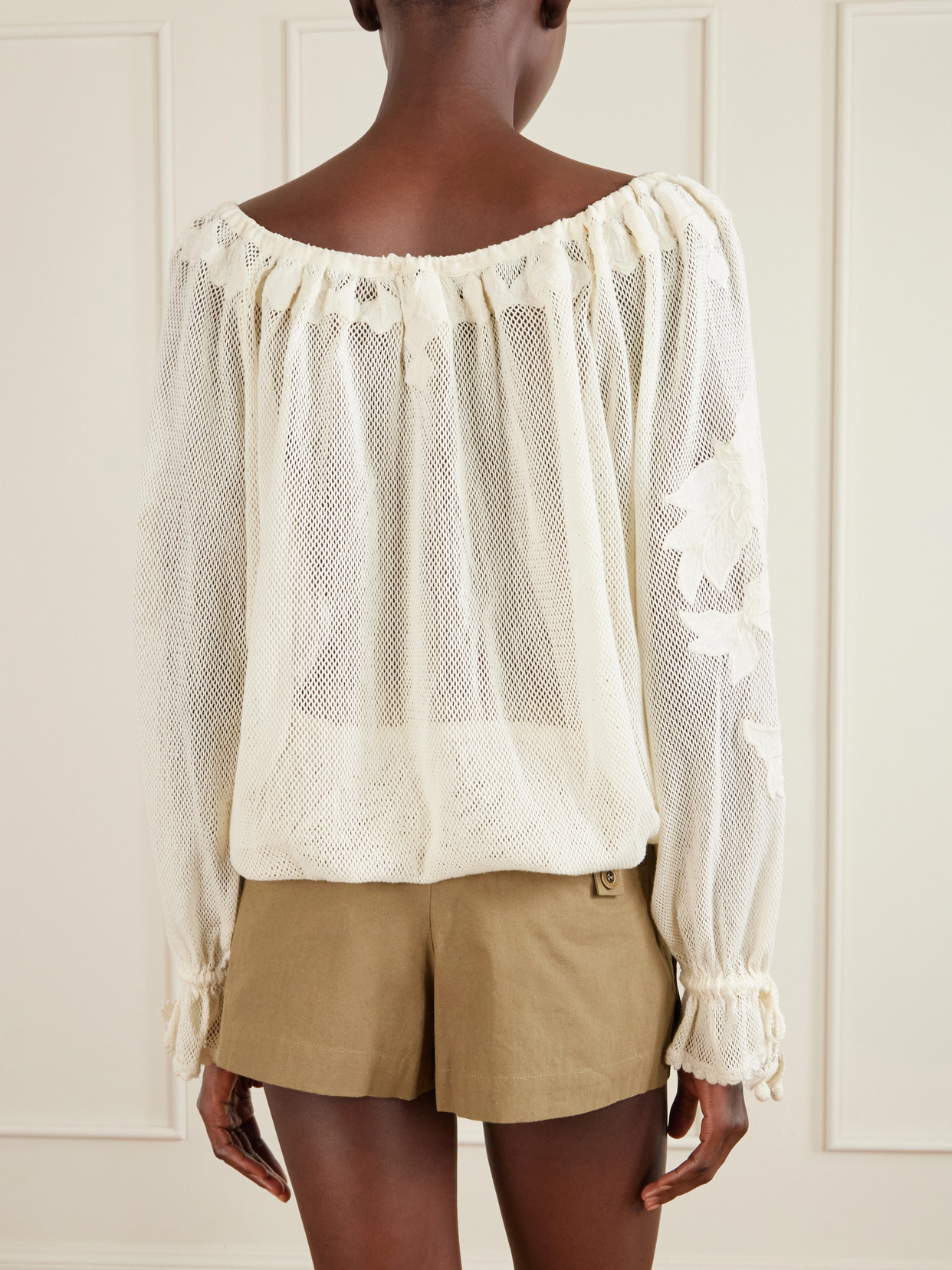 Dalyna Lace Trimmed Organic Cotton Blouse