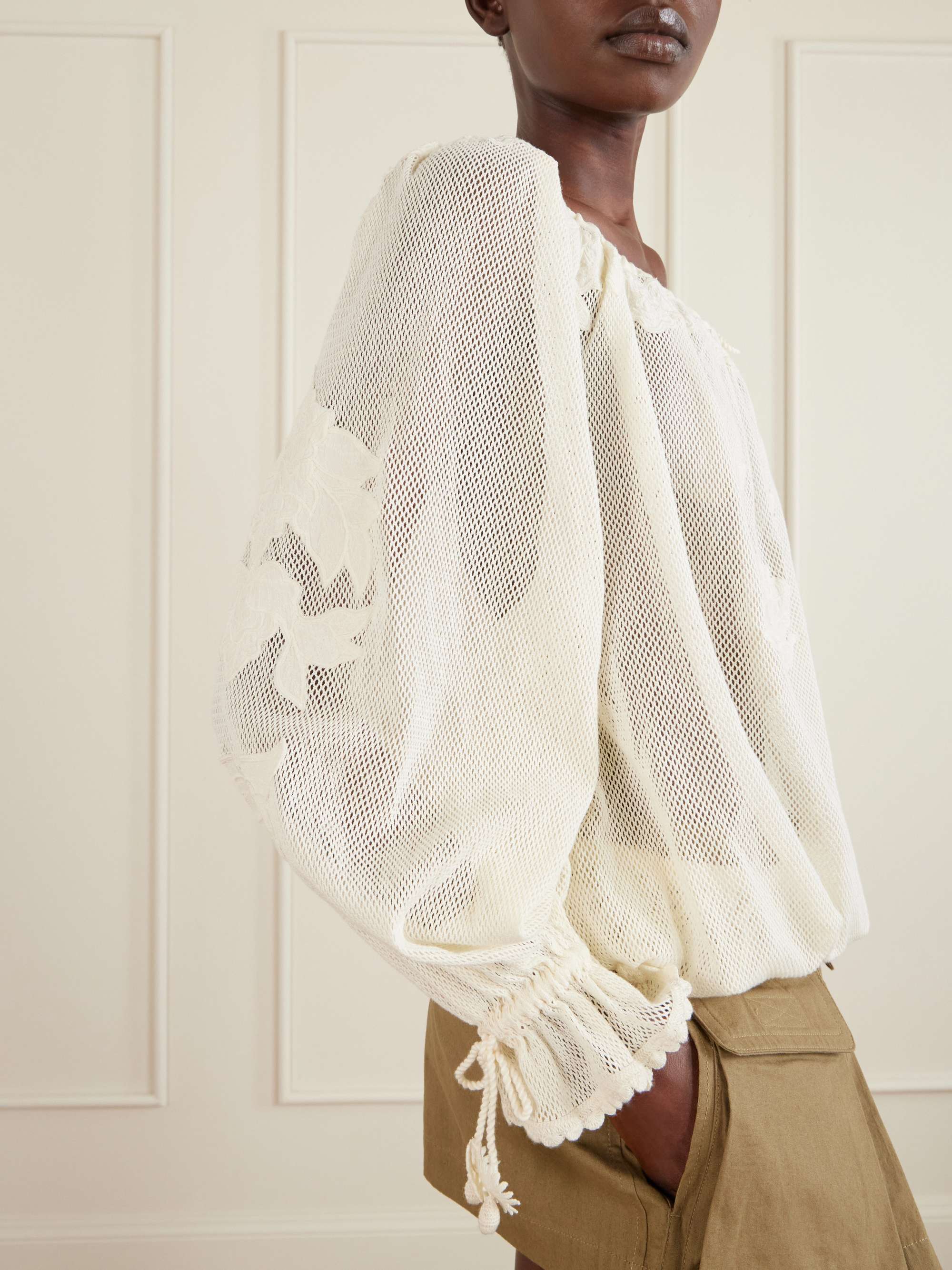 ISABEL MARANT Dalyna lace trimmed organic cotton blouse | NET-A-PORTER