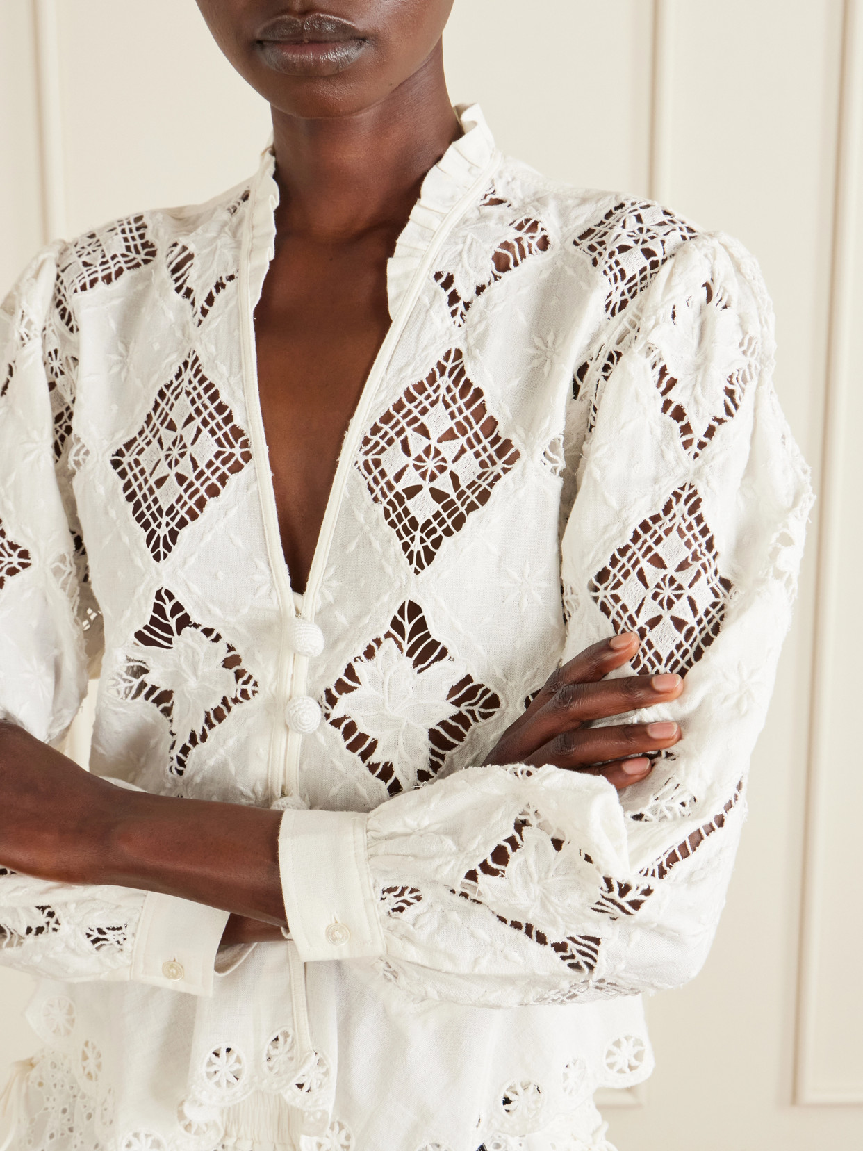 Nina Broderie Anglaise Cotton And Linen-Blend Blouse