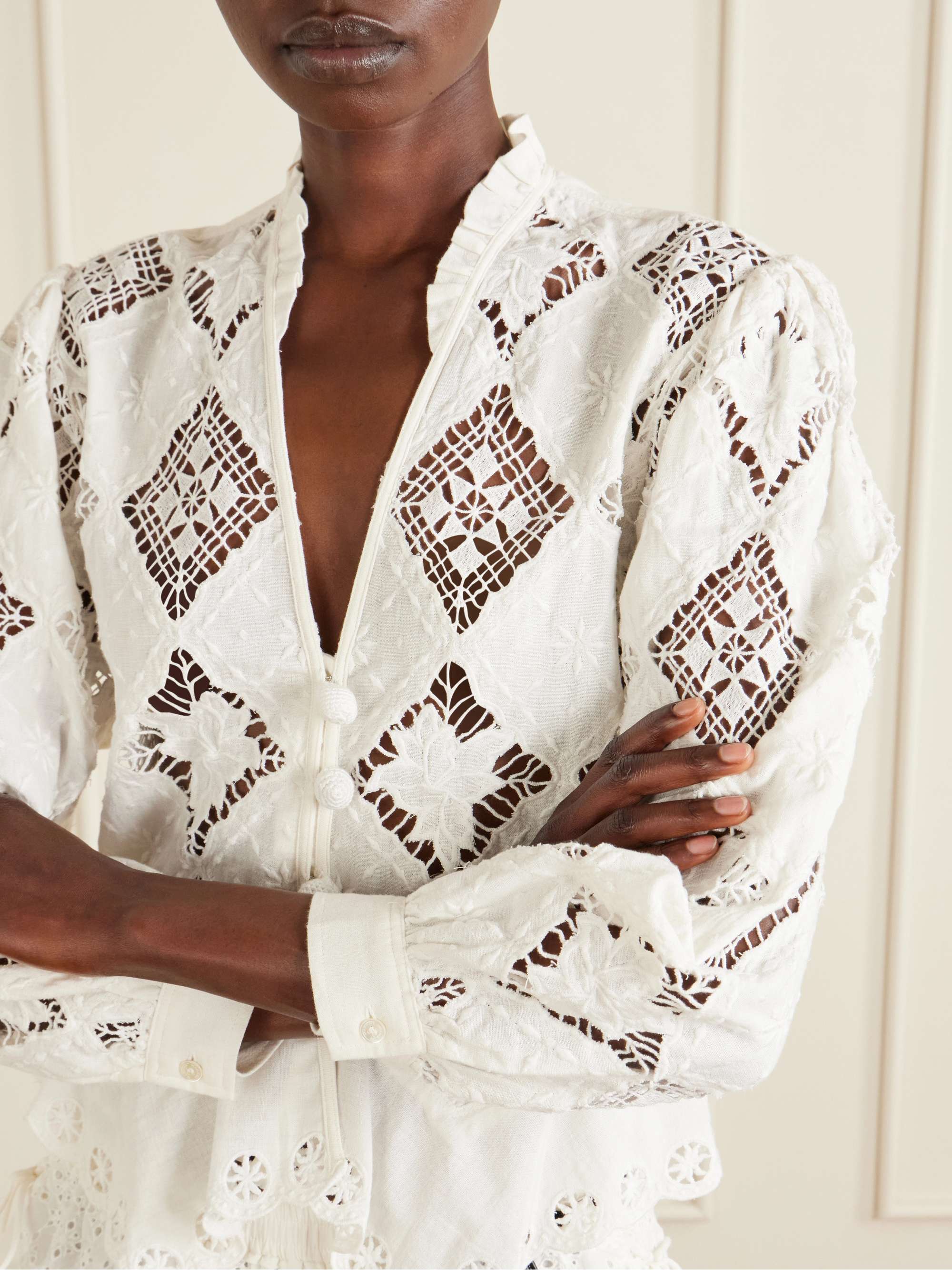ISABEL MARANT Nina broderie anglaise cotton and linen-blend blouse