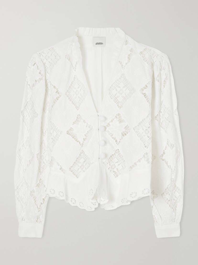Isabel Marant Nina Broderie Anglaise Cotton And Linen-blend Blouse