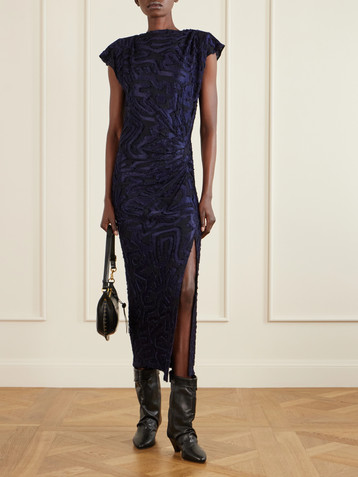 Isabel Marant Ladan gathered fil coupé jersey midi dress