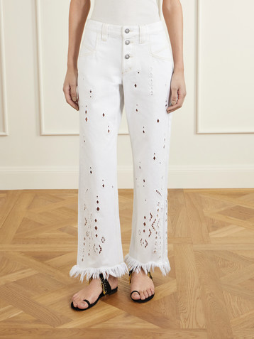 Isabel Marant High-waist fringed embroidered organic straight-leg jeans