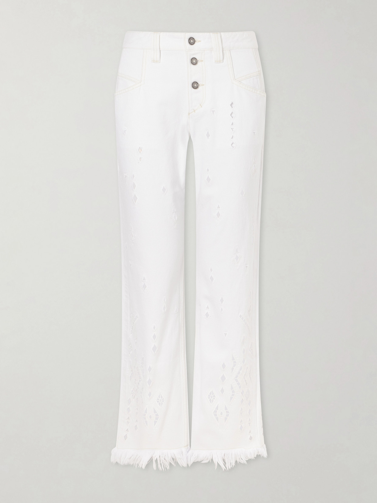 Amia High-Waist Fringed Embroidered Organic Straight-Leg Jeans