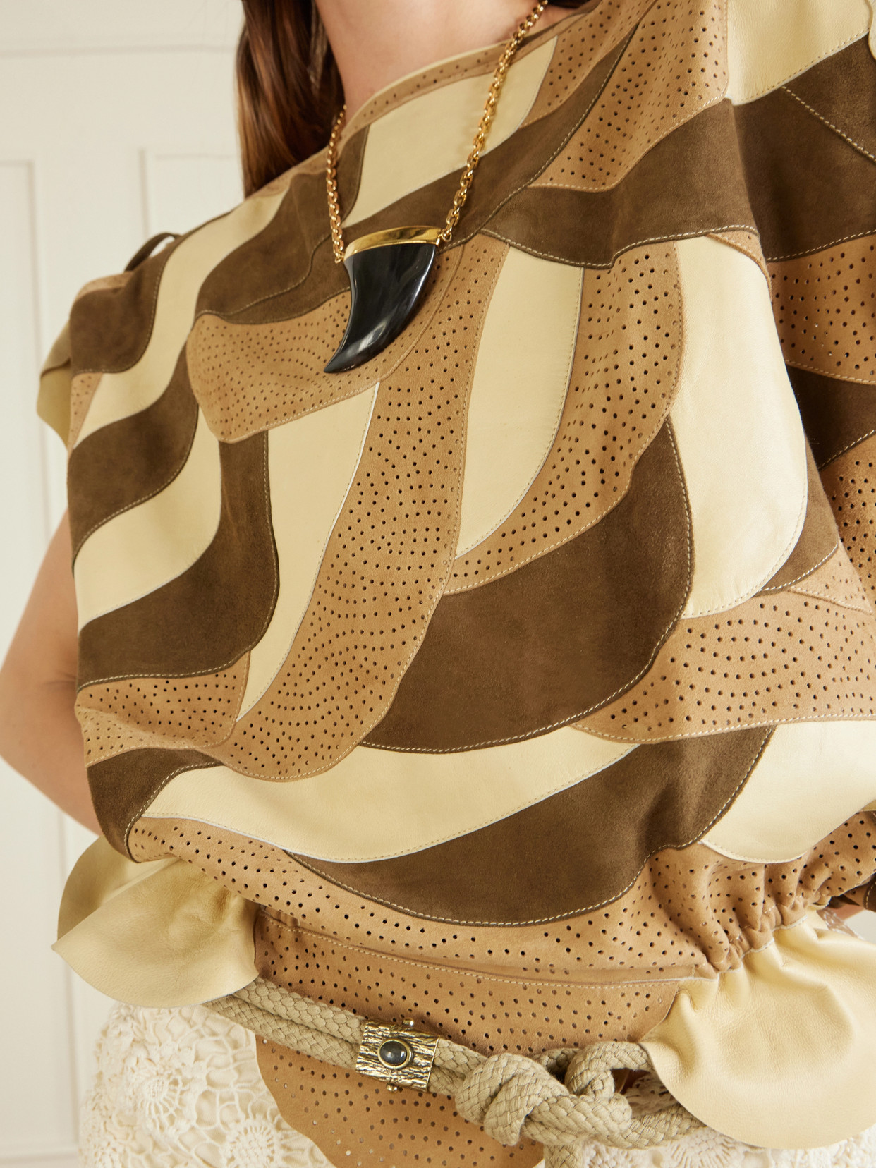 Dalmy Gathered Patchwork Perforated Top
