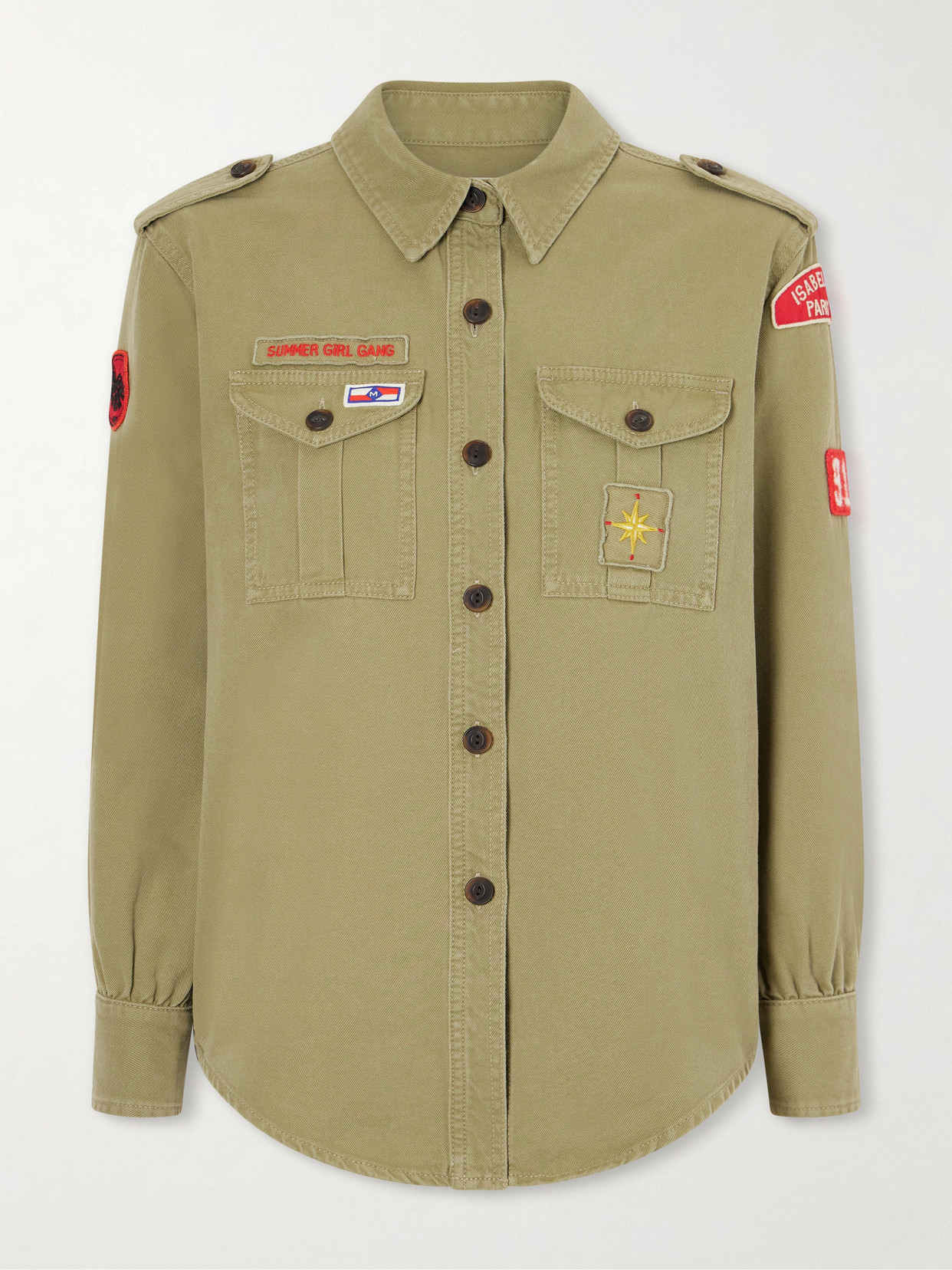 Isabel Marant Umberta Appliquéd Cotton-gabardine Shirt In Green