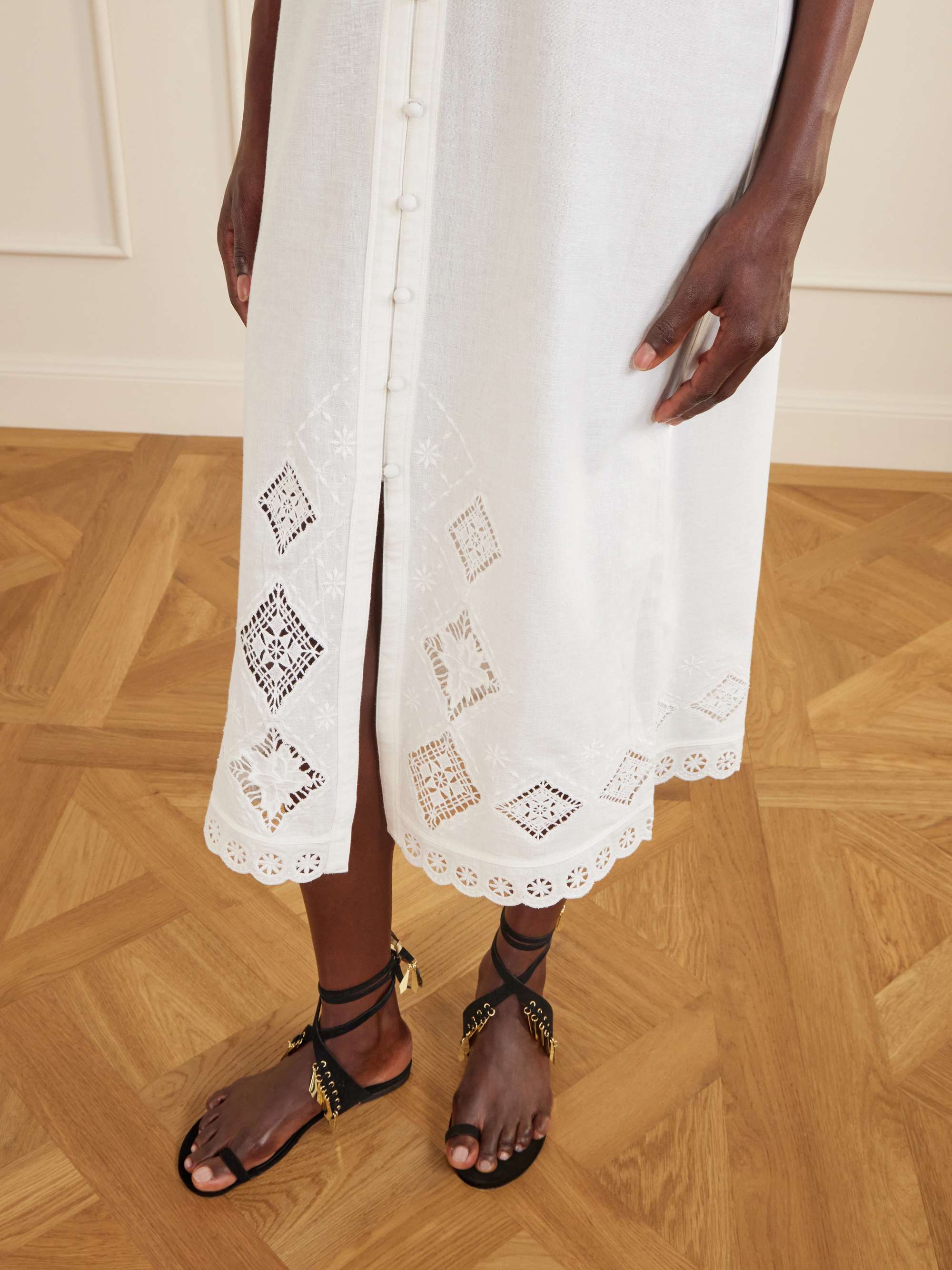 ISABEL MARANT Nelsane broderie anglaise cotton and linen-blend midi dress |  NET-A-PORTER